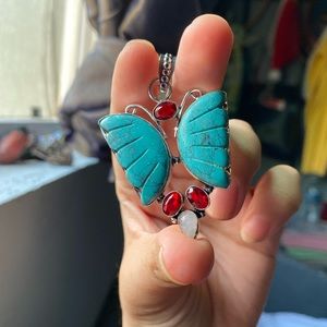 🦋MOSAIC JASPER GARNET 925 SILVER PLATED BUTTERFLY
